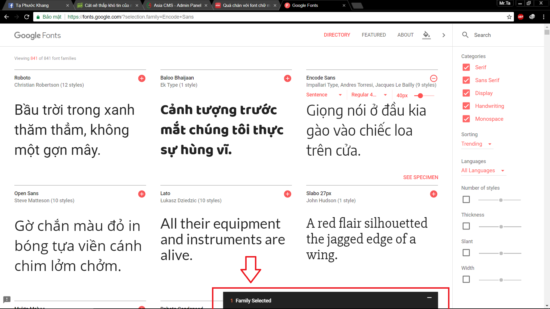 Phông chữ đã chọn sẽ hiển thị ở dưới màn hình